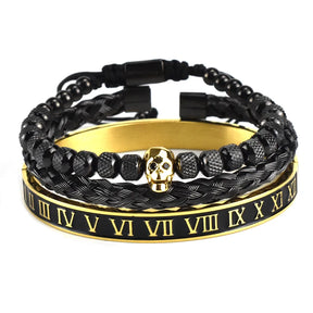 Kit Tríade Dourada Caveira | 3 Pulseiras Masculinas de Luxo